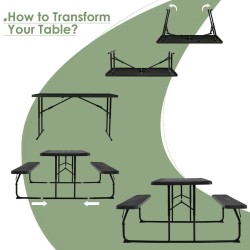 Kokoontaittuva musta retkipöytäsetti penkeillä ulkokäyttöön