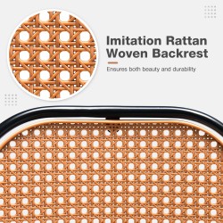 Kaksi ruskeaa PU-nahkaista baarijakkaraa rottinkiselkänojalla