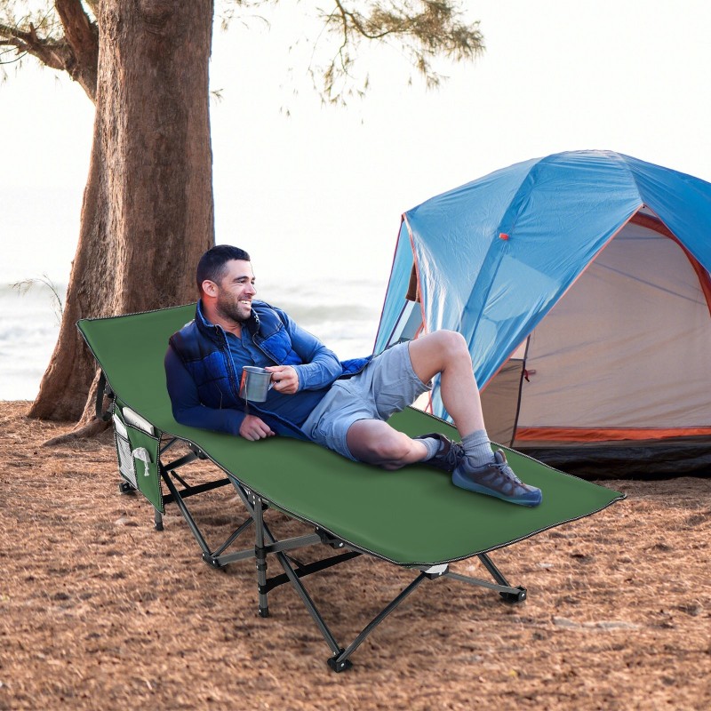 Taitettava raskaan käytön retkisänky 3-in-1 taskulla - vihreä