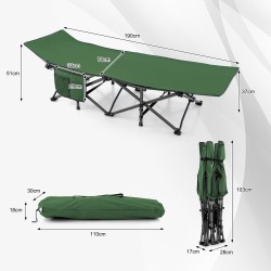 Taitettava raskaan käytön retkisänky 3-in-1 taskulla - vihreä