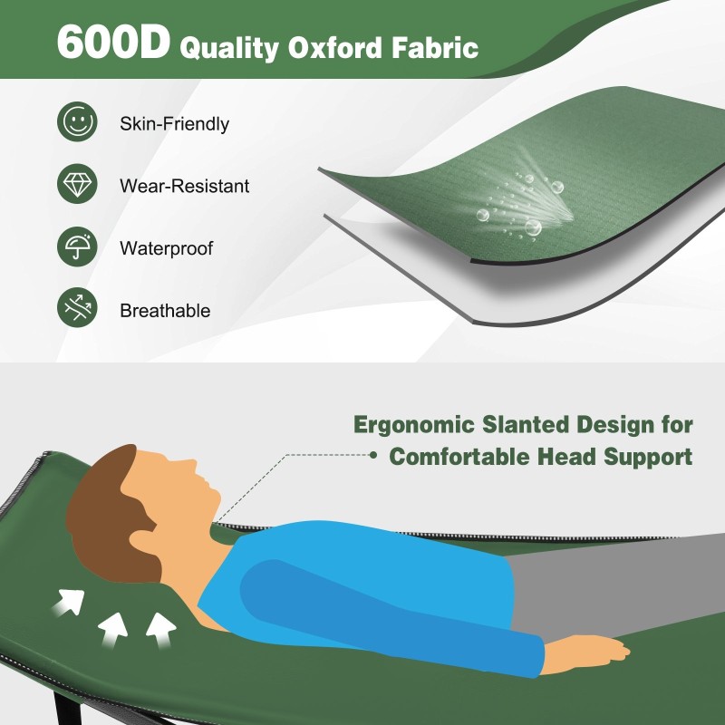 Taitettava raskaan käytön retkisänky 3-in-1 taskulla - vihreä