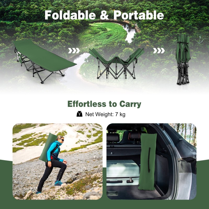 Taitettava raskaan käytön retkisänky 3-in-1 taskulla - vihreä