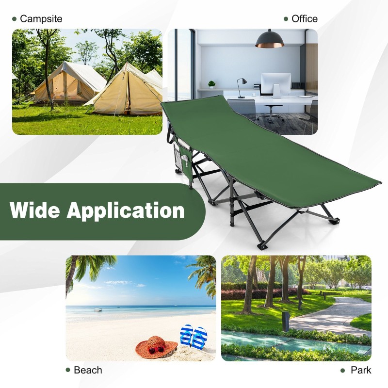 Taitettava raskaan käytön retkisänky 3-in-1 taskulla - vihreä