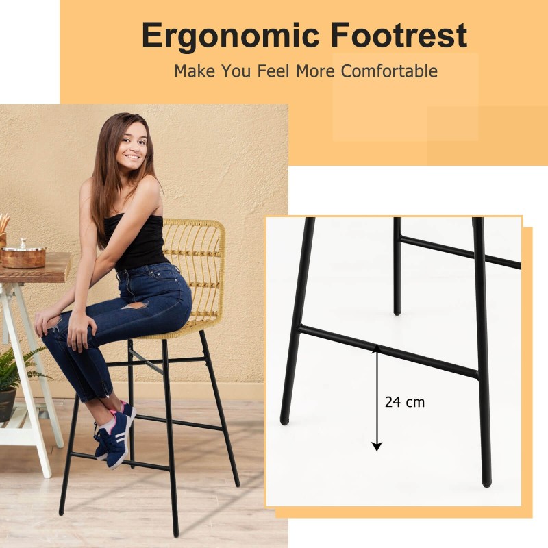 Keltainen rattan-barhakkarasetti, 2 kpl, 104 cm korkea