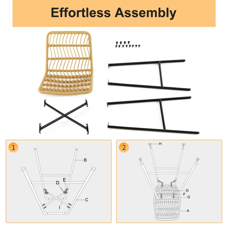 Keltainen rattan-barhakkarasetti, 2 kpl, 104 cm korkea