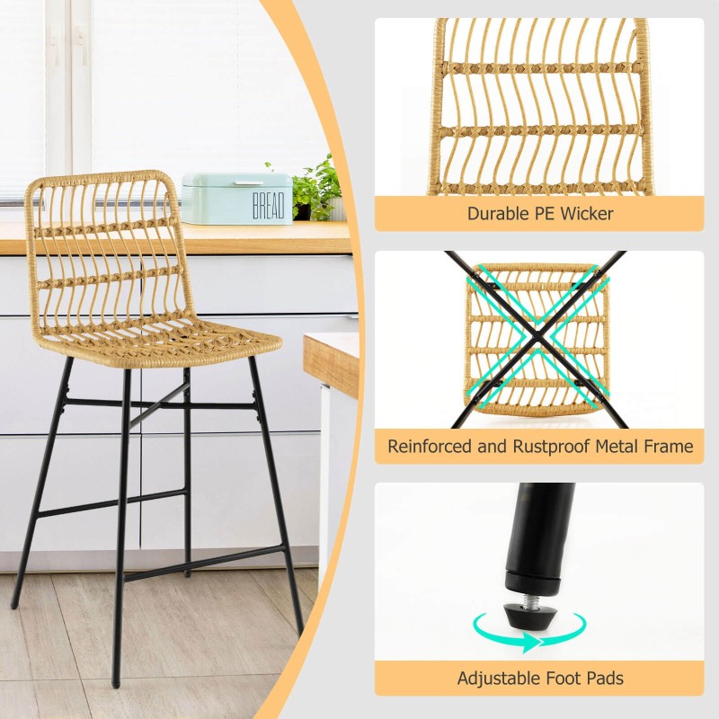 Keltainen rattan-barhakkarasetti, 2 kpl, 104 cm korkea