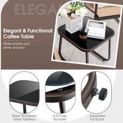 Kolmiosainen ruskea terassisetti metallituoleilla ja pöydällä