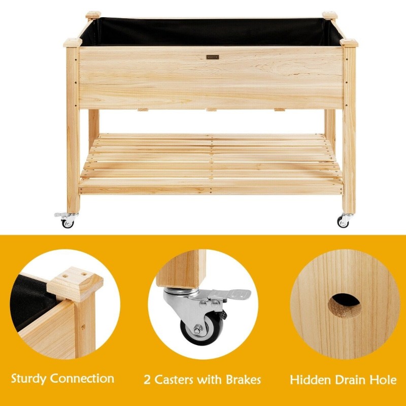 Kohotettu puutarhapenkki pyörillä ja vuorella, luonnonväri