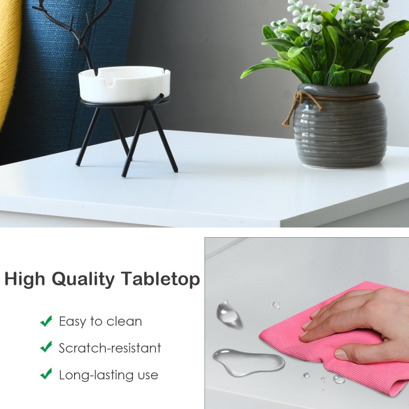 Kolmitasoinen valkoinen yöpöytä olohuoneeseen ja makuuhuoneeseen