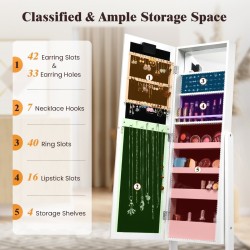 Valkoinen korukaappi säädettävällä peilillä ja 18 LED-valolla