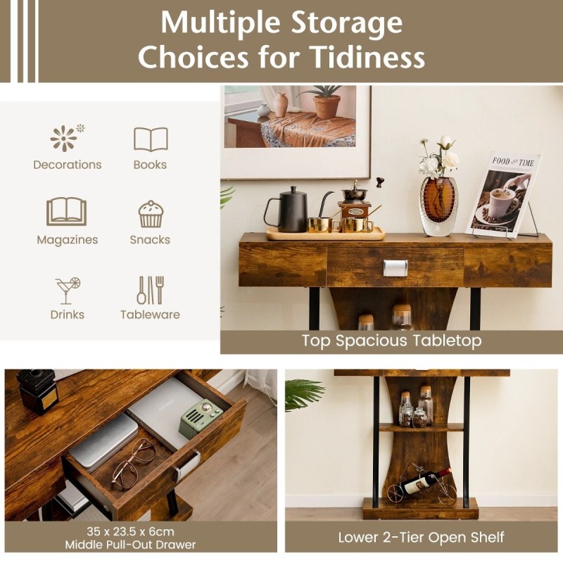 T-muotoinen konsolipöytä pieniin tiloihin, rustiikkinen ruskea