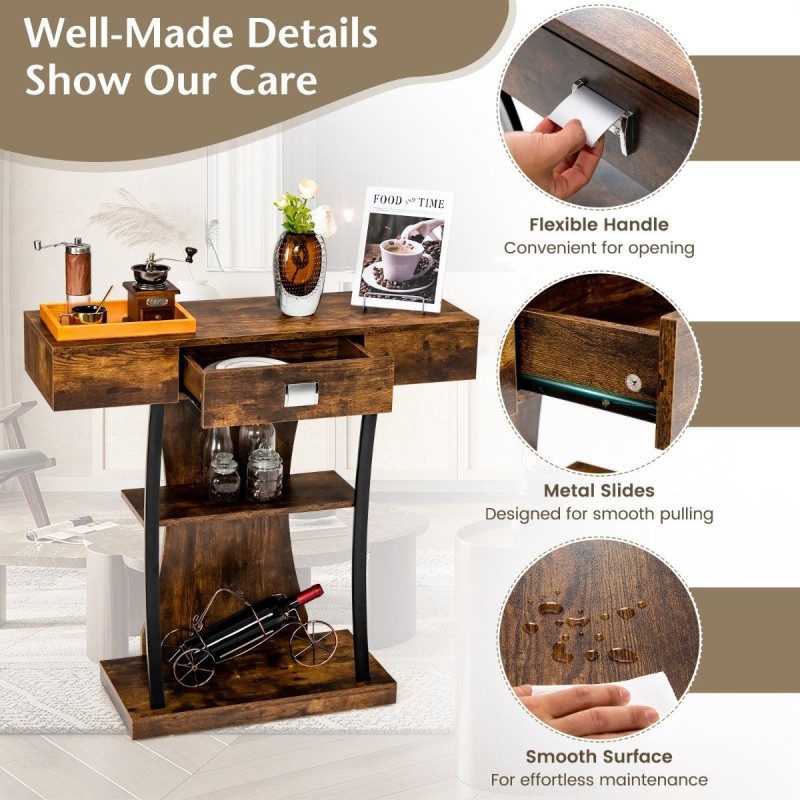 T-muotoinen konsolipöytä pieniin tiloihin, rustiikkinen ruskea