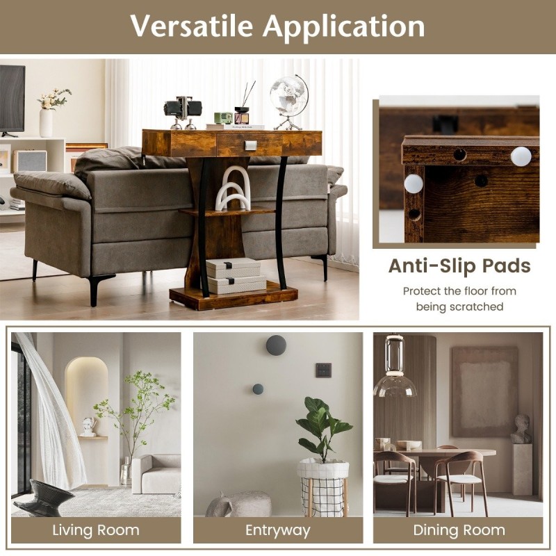 T-muotoinen konsolipöytä pieniin tiloihin, rustiikkinen ruskea