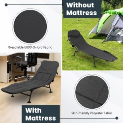 Taitettava harmaa retkisänky irrotettavalla patjalla ulkokäyttöön