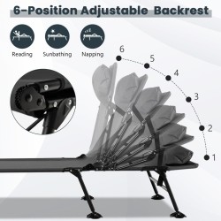 Taitettava harmaa retkisänky irrotettavalla patjalla ulkokäyttöön