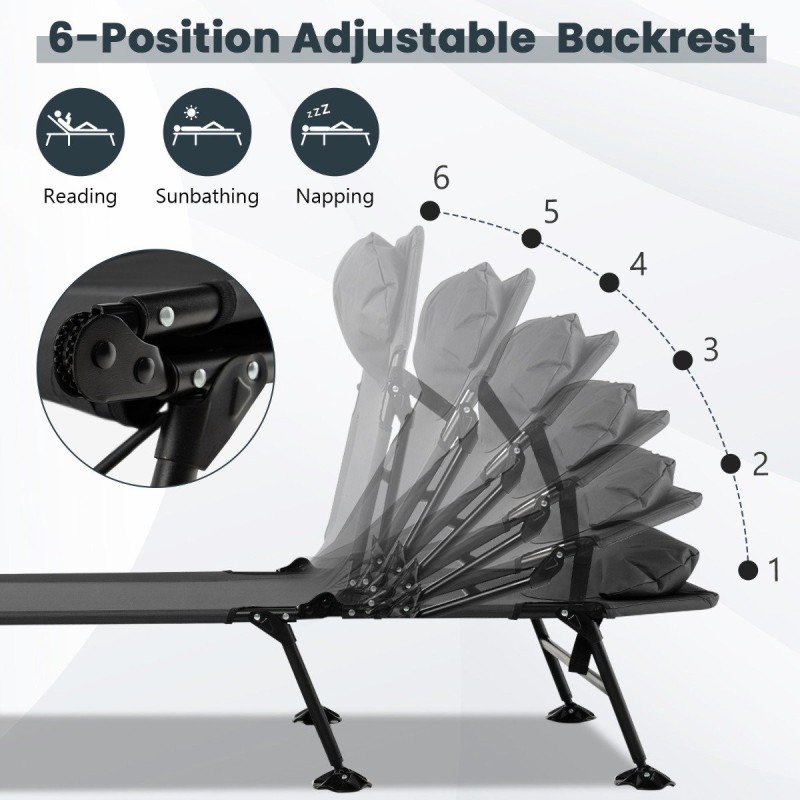 Taitettava harmaa retkisänky irrotettavalla patjalla ulkokäyttöön