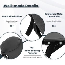 Taitettava harmaa retkisänky irrotettavalla patjalla ulkokäyttöön