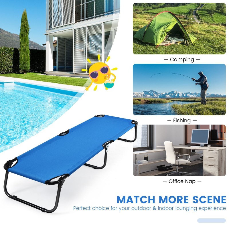 Kokoontaitettava sininen retkisänky, kestävä ja kevyt