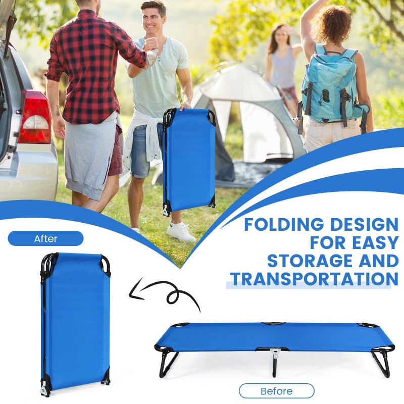 Kokoontaitettava sininen retkisänky, kestävä ja kevyt