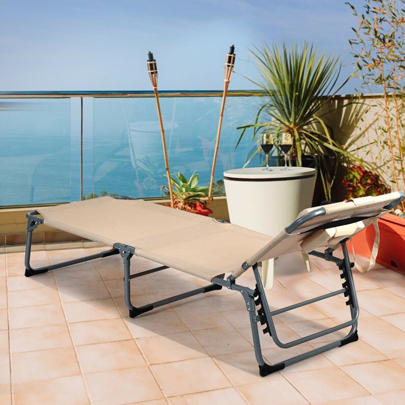 Säädettävä kokoontaitettava aurinkotuoli tyynyillä, beige