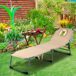 Säädettävä kokoontaitettava aurinkotuoli tyynyillä, beige