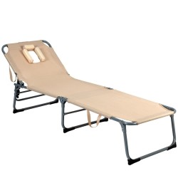 Säädettävä kokoontaitettava aurinkotuoli tyynyillä, beige