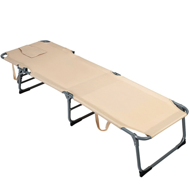 Säädettävä kokoontaitettava aurinkotuoli tyynyillä, beige