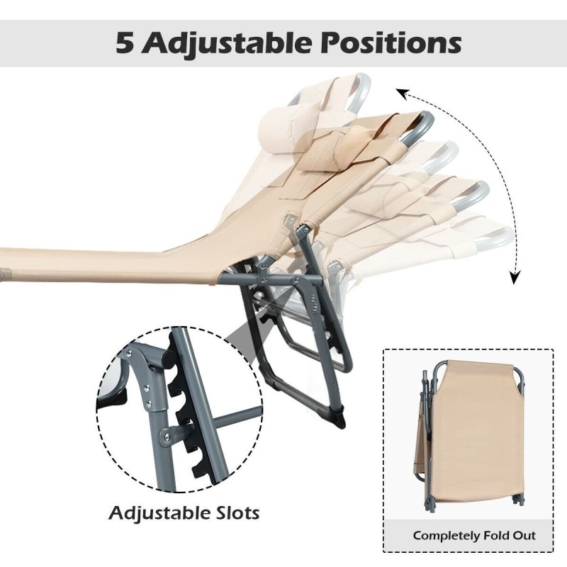 Säädettävä kokoontaitettava aurinkotuoli tyynyillä, beige