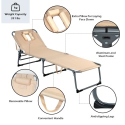 Säädettävä kokoontaitettava aurinkotuoli tyynyillä, beige