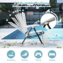 Valkoinen säädettävä terassituoli jalkatuella ja taittomekanismilla