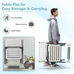 Valkoinen säädettävä terassituoli jalkatuella ja taittomekanismilla