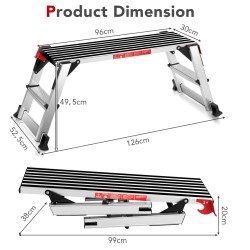 Alumiininen taitettava työtaso liukumattomalla pinnalla hopea