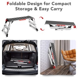 Alumiininen taitettava työtaso liukumattomalla pinnalla hopea