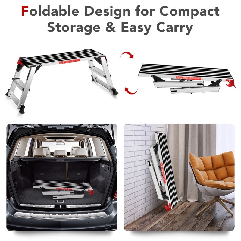 Alumiininen taitettava työtaso liukumattomalla pinnalla hopea