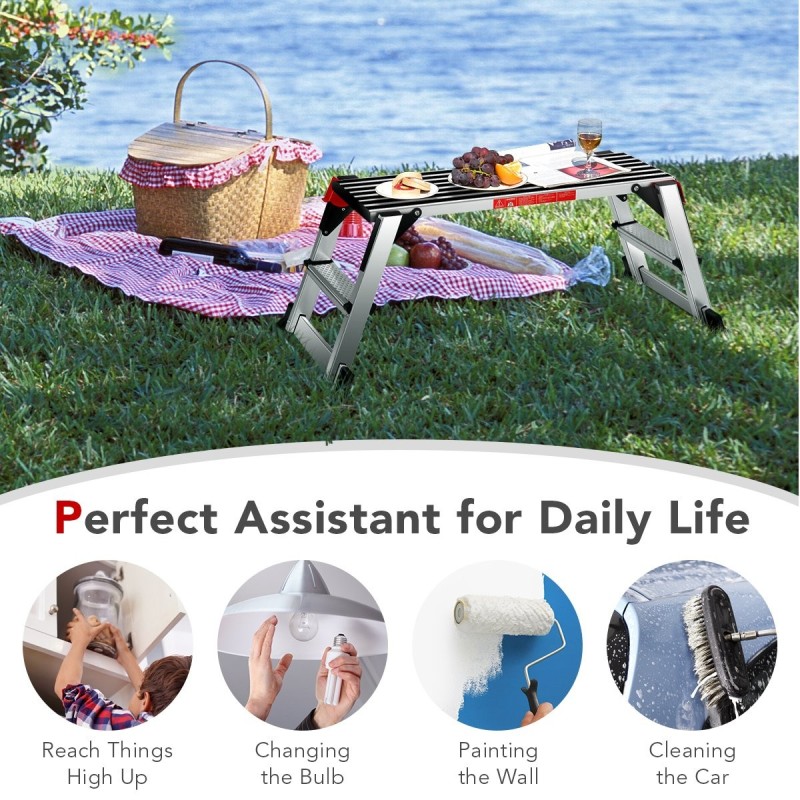 Alumiininen taitettava työtaso liukumattomalla pinnalla hopea