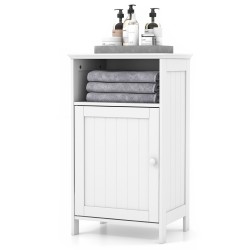 Valkoinen kylpyhuoneen lattiakaappi säädettävällä hyllyllä