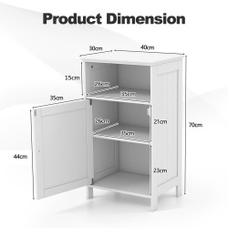 Valkoinen kylpyhuoneen lattiakaappi säädettävällä hyllyllä
