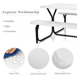 Valkoinen säänkestävä piknikpöytäsetti metallirungolla ulkokäyttöön