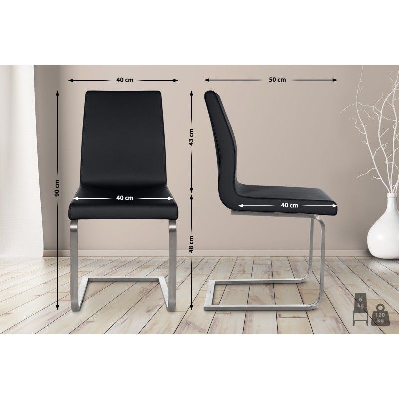 Moderni keinonahkainen ruokatuoli ergonomisella selkänojalla ja teräsrungolla