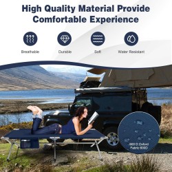 Sininen kokoontaitettava retkisänky 214,5x106 cm kantolaukulla