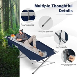 Sininen kokoontaitettava retkisänky 214,5x106 cm kantolaukulla