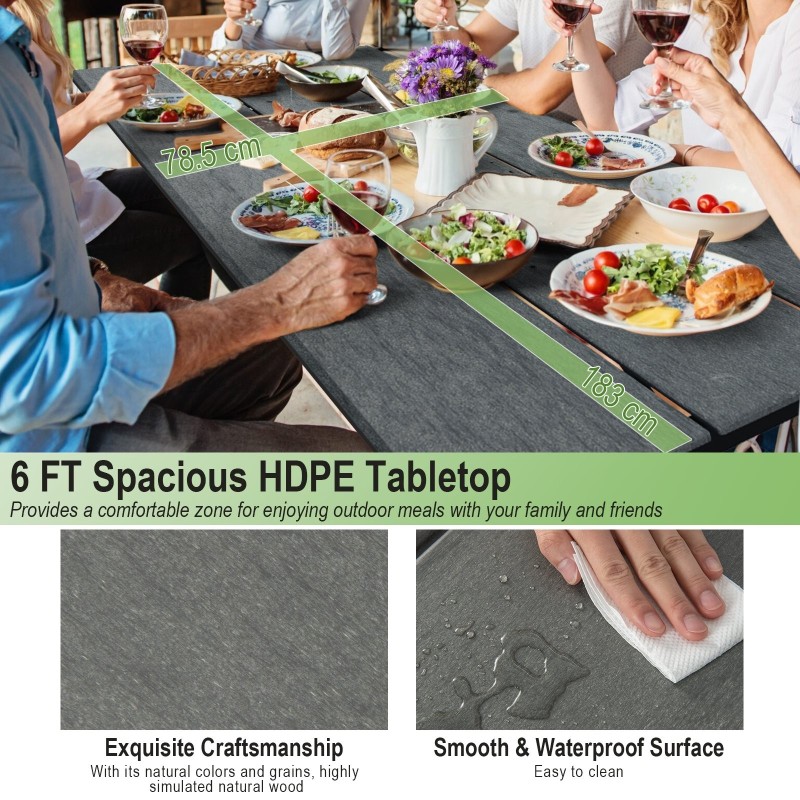 Harmaa ulkokäyttöön piknikpöytäsetti 6-8 hengelle