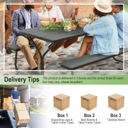 Harmaa ulkokäyttöön piknikpöytäsetti 6-8 hengelle