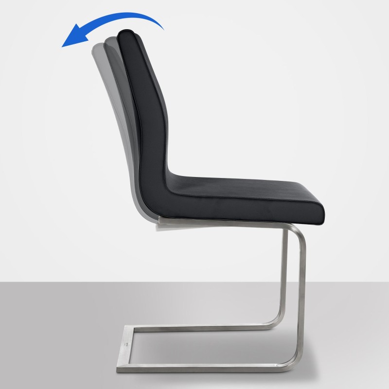 Moderni keinonahkainen ruokatuoli ergonomisella selkänojalla ja teräsrungolla