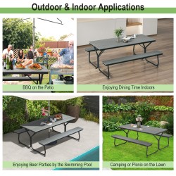 Harmaa ulkokäyttöön piknikpöytäsetti 6-8 hengelle