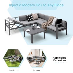 3-osainen alumiininen patio-sohvasetti, säädettävä selkänoja, harmaa