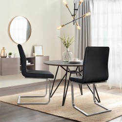 Moderni keinonahkainen ruokatuoli ergonomisella selkänojalla ja teräsrungolla