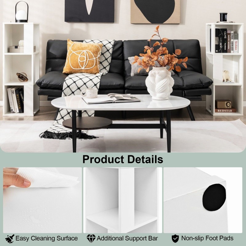 2-osainen valkoinen 3-tasoinen puinen kirjahyllysetti