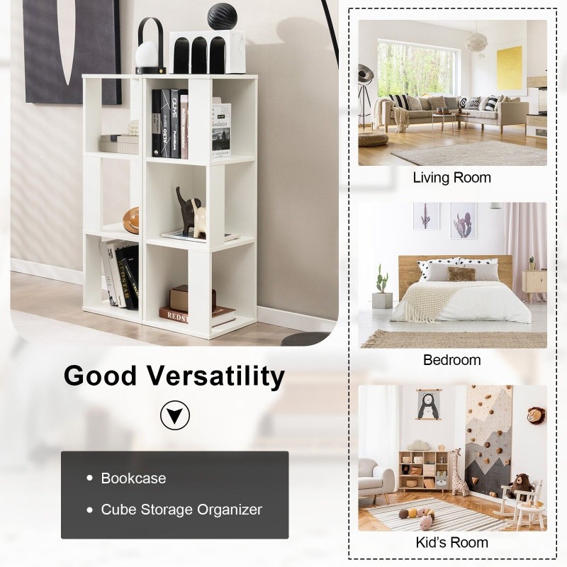 2-osainen valkoinen 3-tasoinen puinen kirjahyllysetti