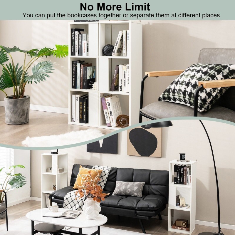 2-osainen valkoinen 3-tasoinen puinen kirjahyllysetti